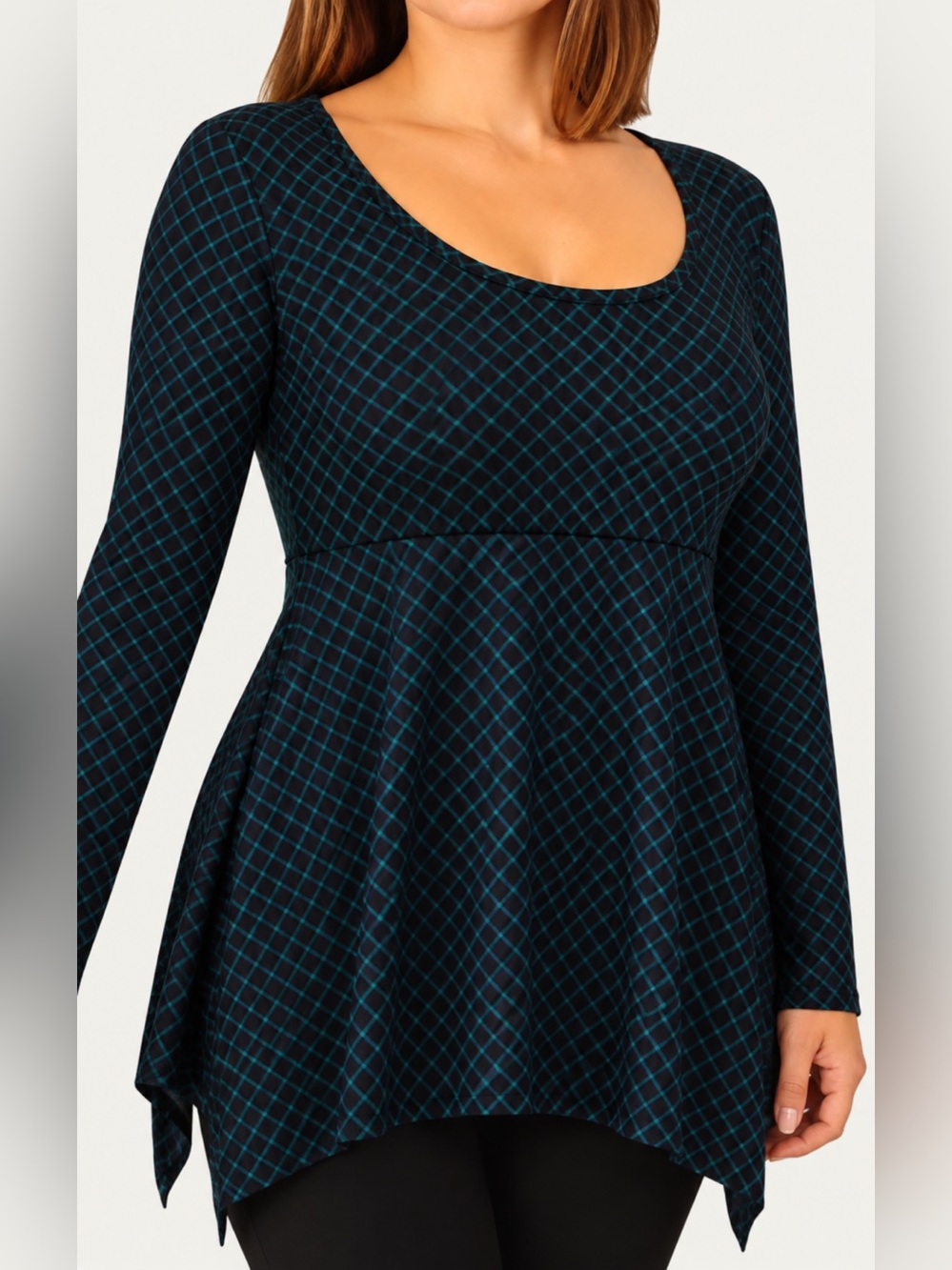 DKR Apparel Shark Bite Tunic with Empire Waist-Teal/Black
